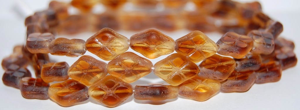 Table Cut Rhombus Beads With Grid, (17011M), Glass, Czech Republic