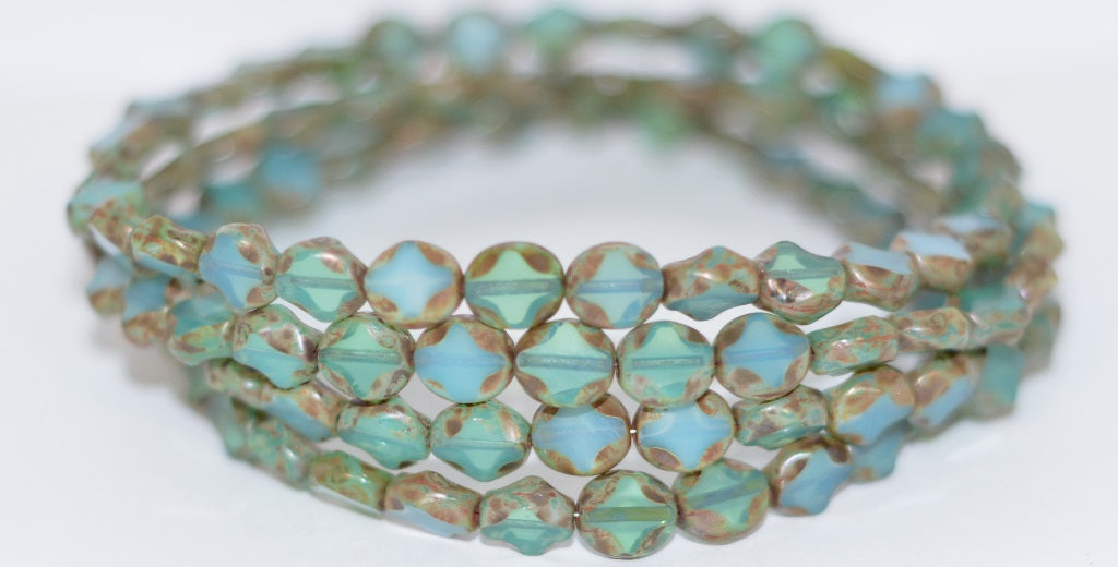 Table Cut Oval Beads, Opal Aqua 43400 (61100 43400), Glass, Czech Republic