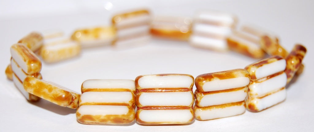 Table Cut Square Beads With 3 Lines, Beige Travertin (84000 86800), Glass, Czech Republic