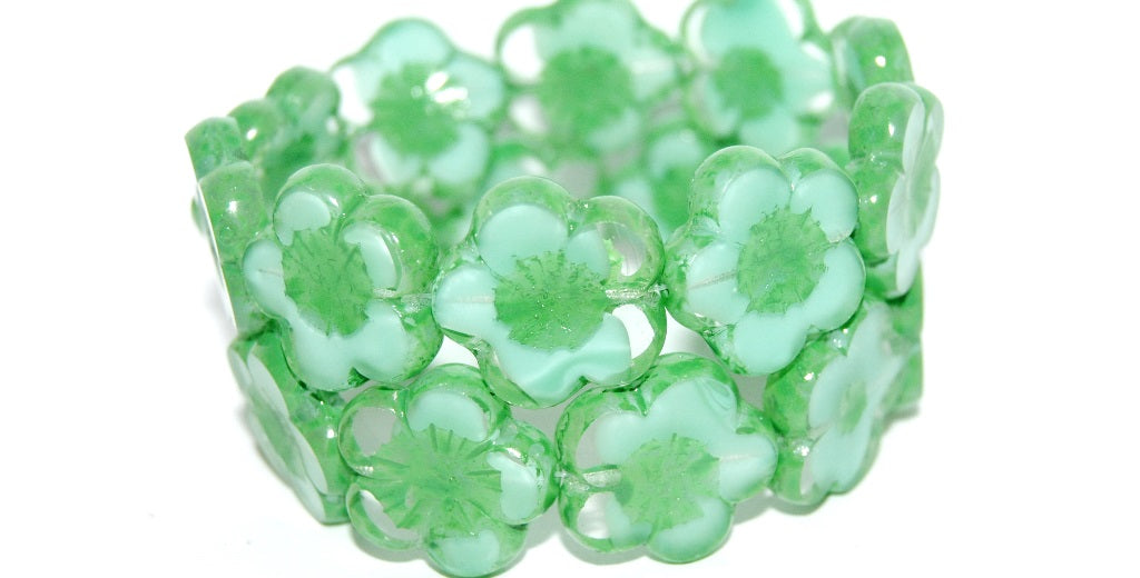 Table Cut Flower Beads Hibiscus, 21 Teal 43616 Lava Glass (21 56218 43616 Lava Glass), Glass, Czech Republic