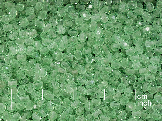 OUTLET 10 grams Faceted Round Fire Polished Beads, 3 x 3 mm, Transparent Green (50800), Glass, Czech Republic