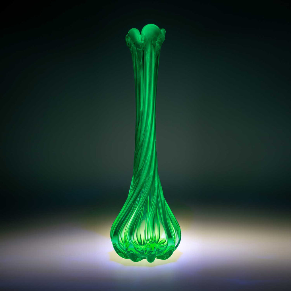 Uranium Glass Vase - Hand Blown Flute, Glass, Czech Republic