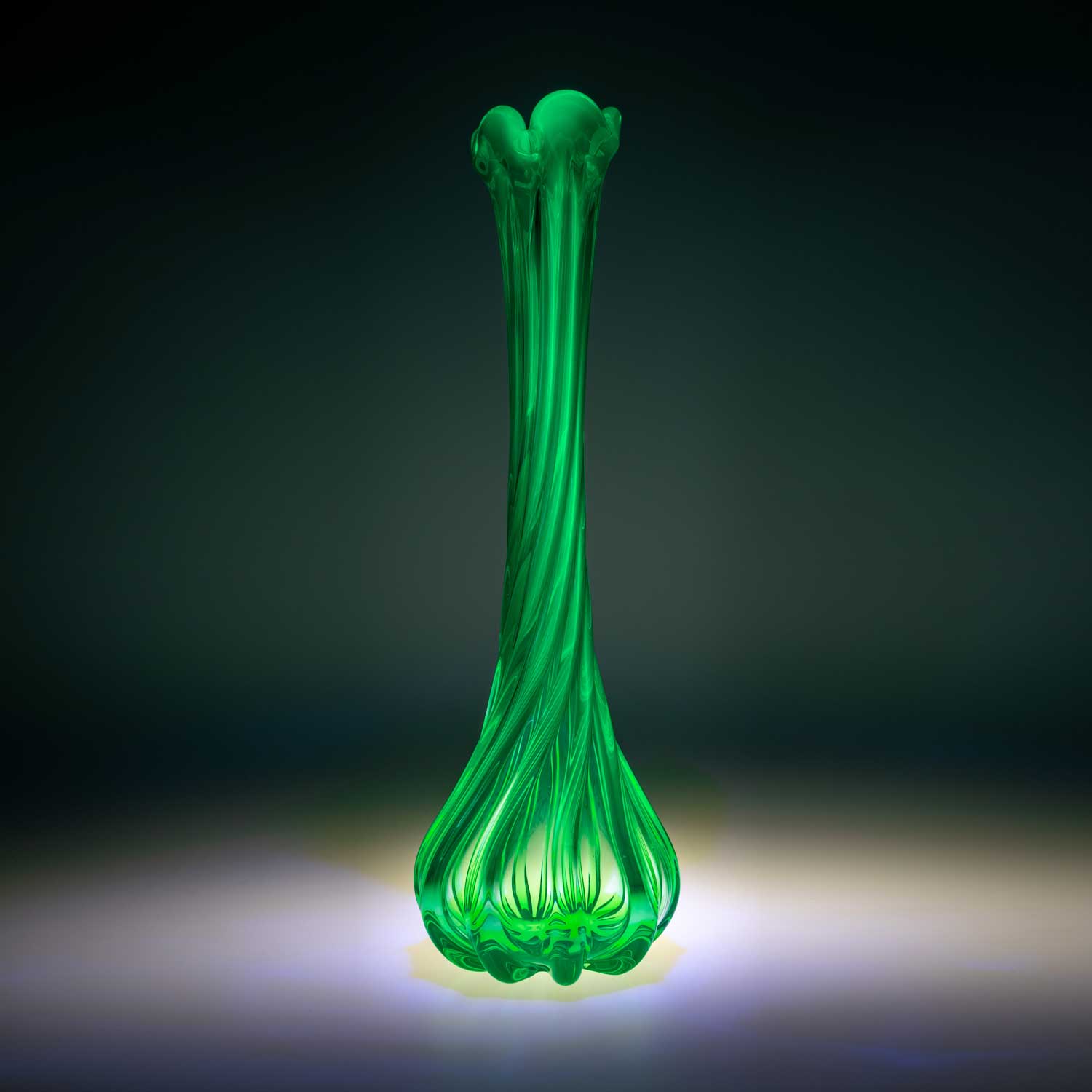 Uranium Glass Vase - Hand Blown Flute, Glass, Czech Republic