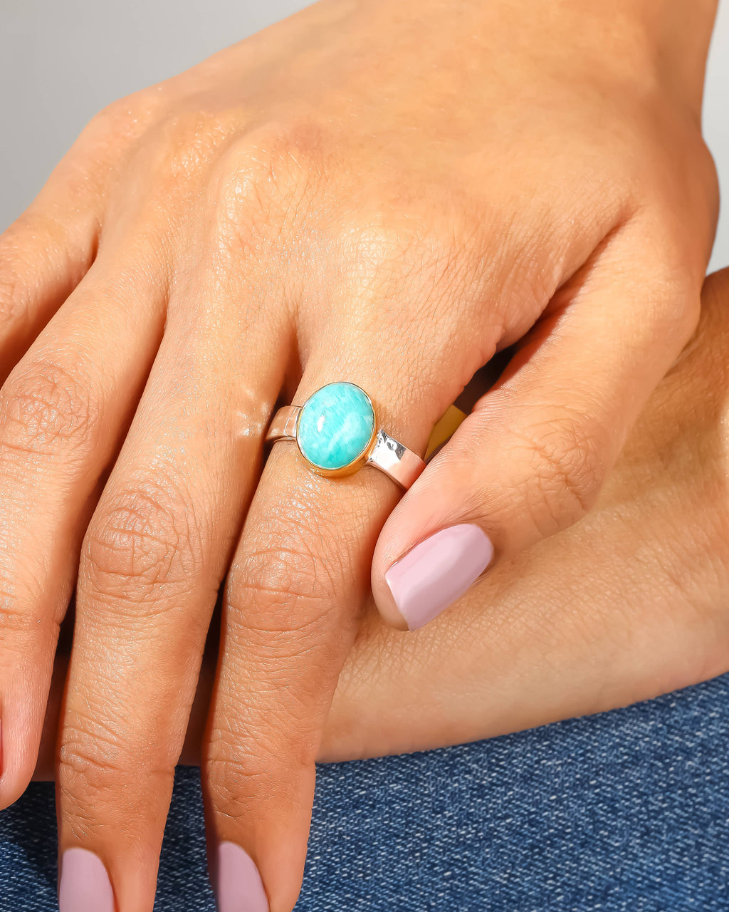 925 Sterling Silver Amazonite Solitaire Ring: 10