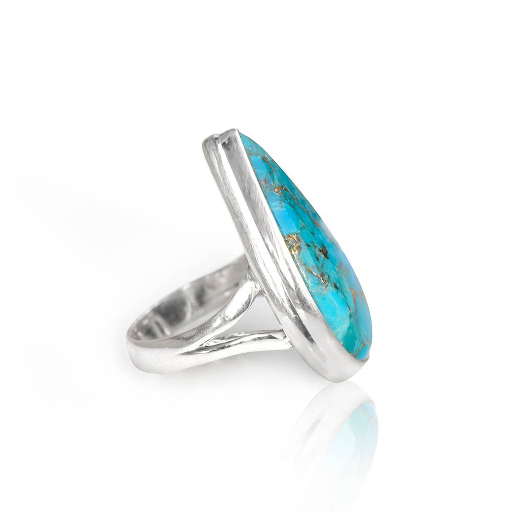 Blue Copper Turquoise Solid 925 Sterling Silver Ring Jewelry: 7