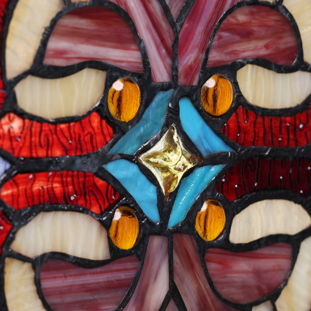 36" Lani Victorian Fleur-De-Lis Stained Glass Window Panel: Blue