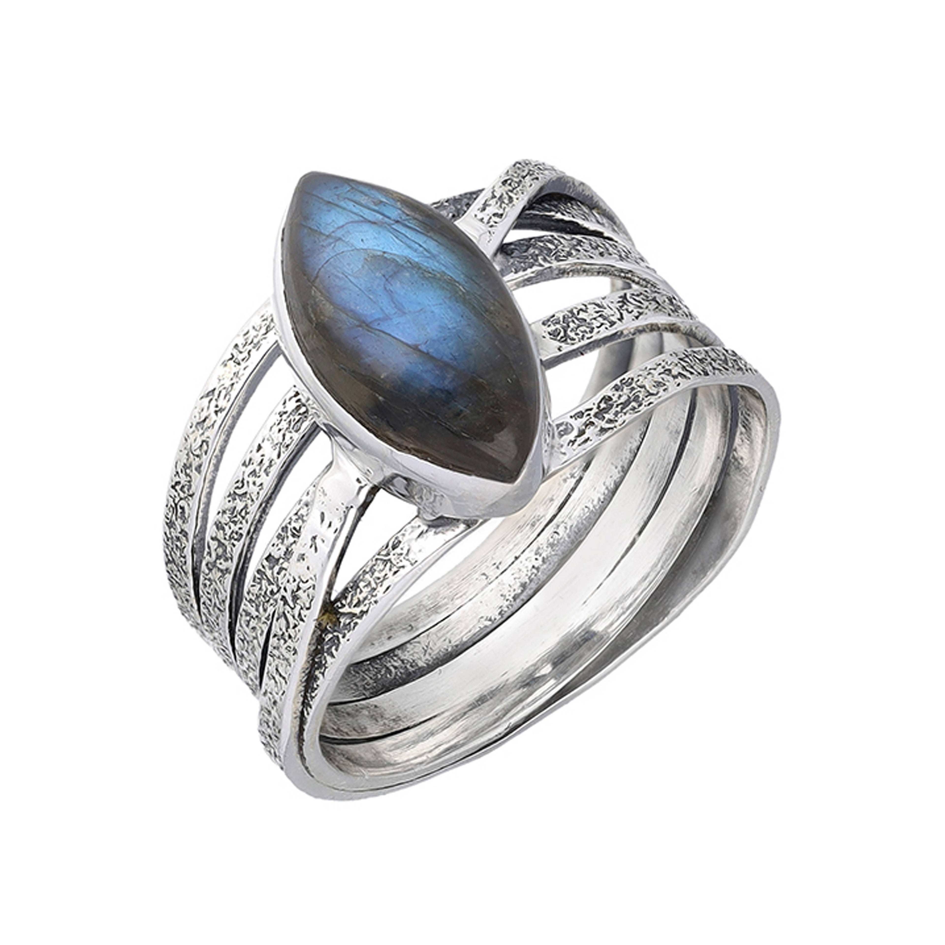 925 Sterling Silver Labradorite Gemstone Statement Ring: 6