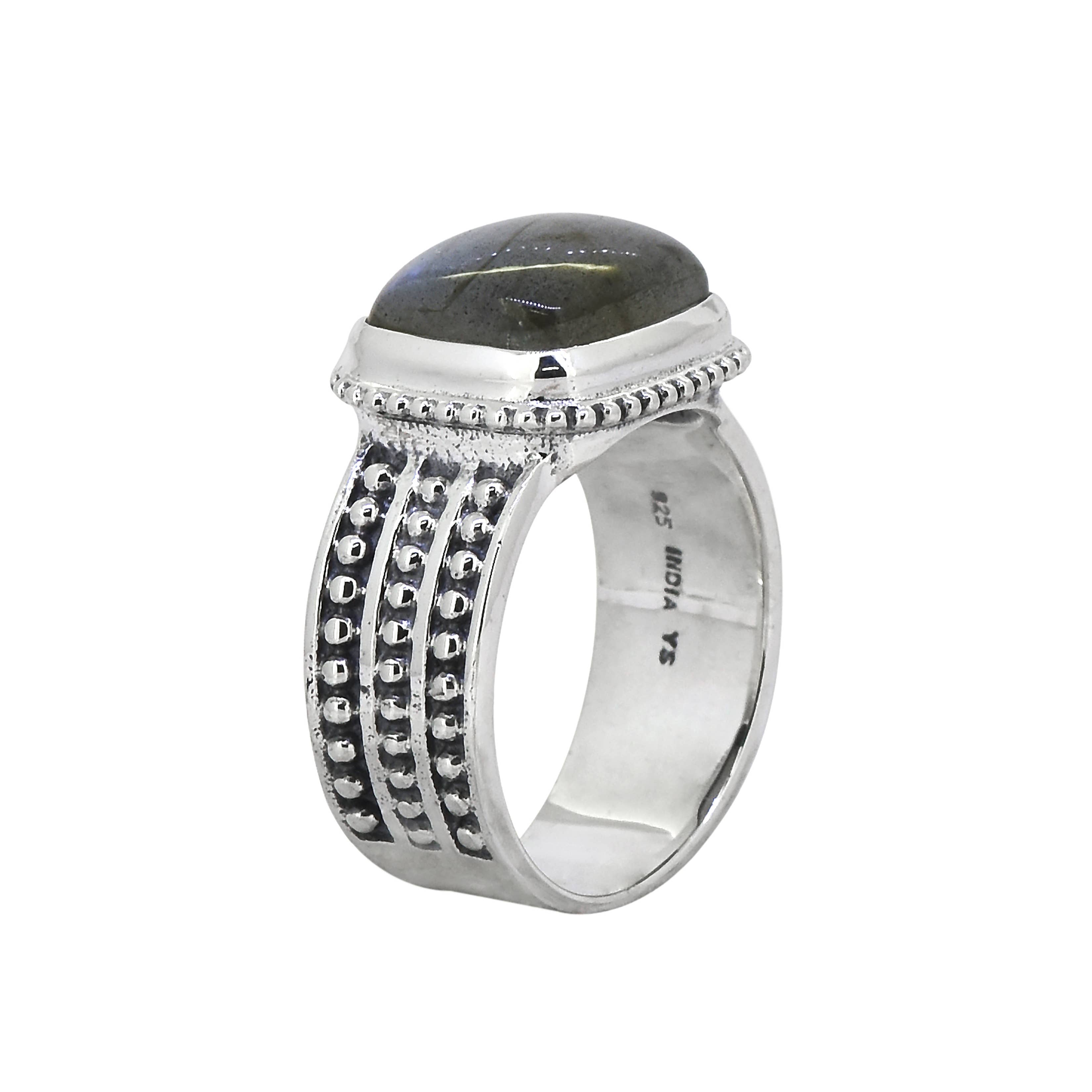 925 Sterling Silver Labradorite Gemstone Textured Ring: 7