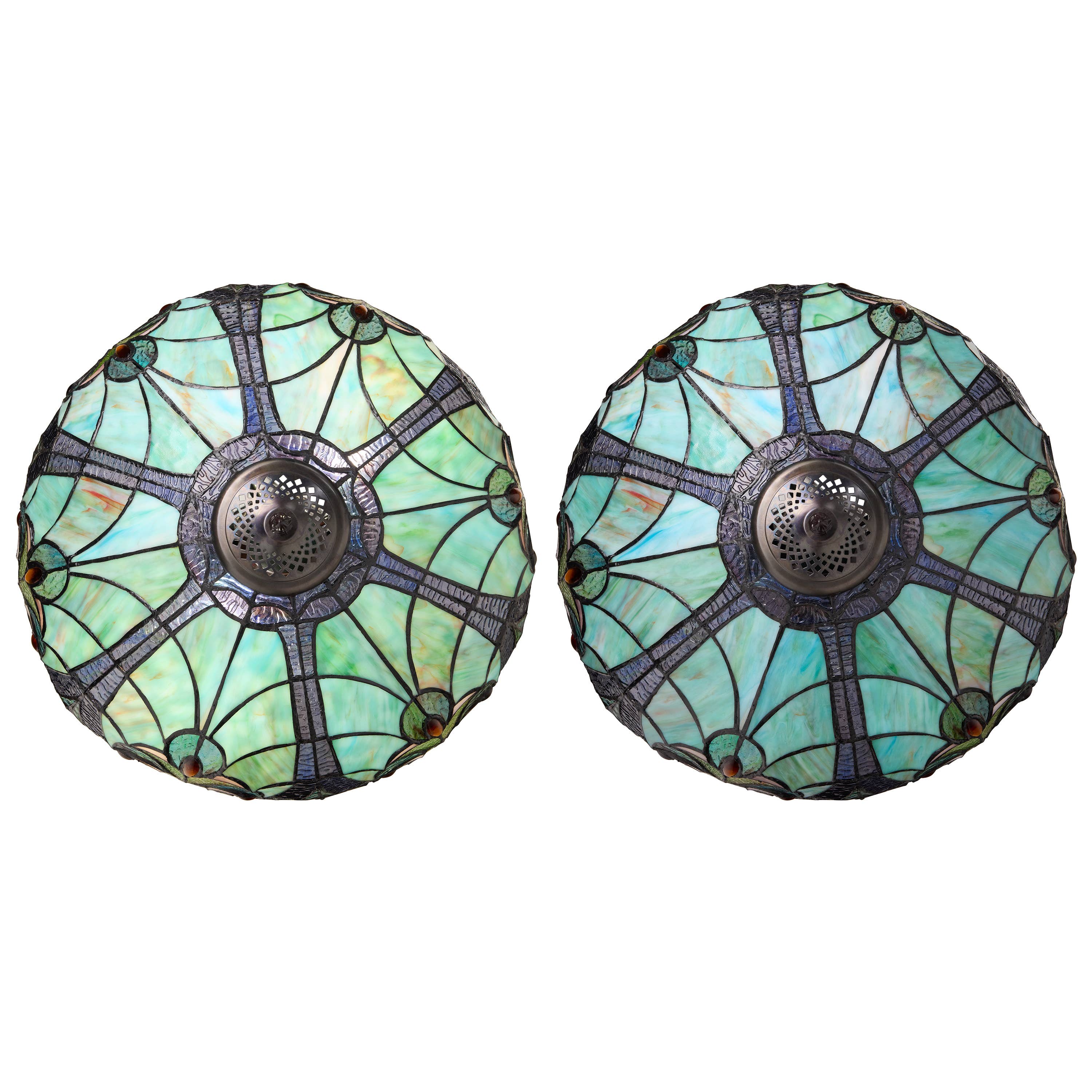 24.5"H Double Lit Teal Bowl Shade Stained Glass Table Lamp