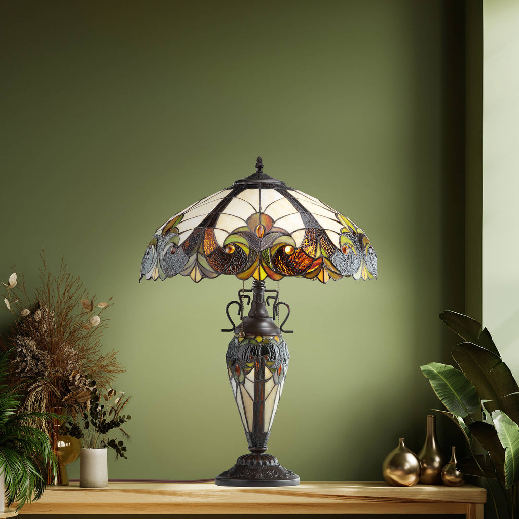 24.5" Halston Amber Double Lit Stained Glass Table Lamp