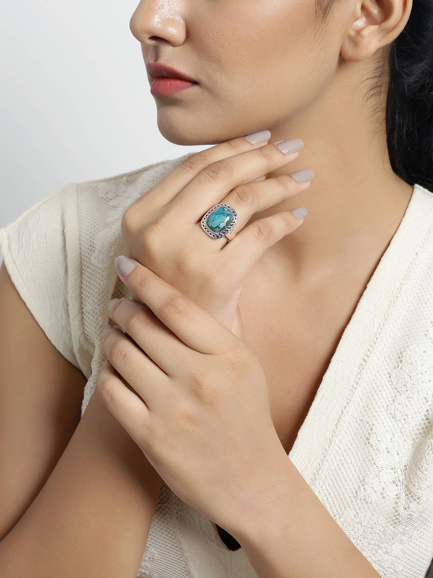 Blue Copper Turquoise 925 Sterling Silver Gemstone Ring: 6