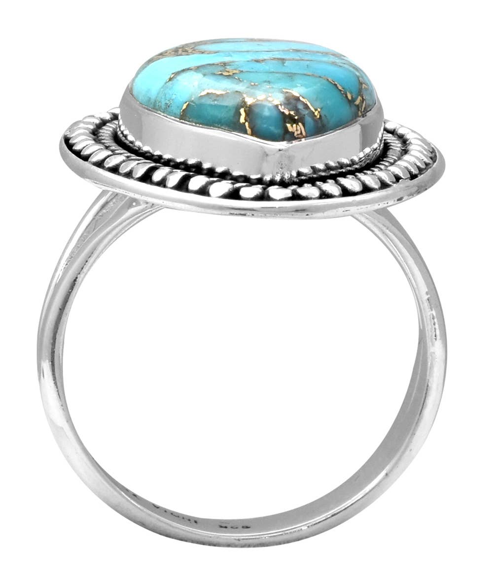 Blue Copper Turquoise 925 Sterling Silver Statement Ring: 9