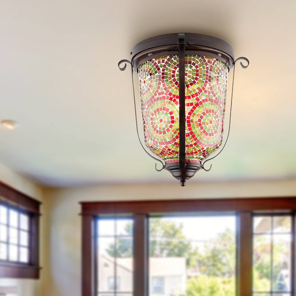 15.5" Anjelica Bullet-Shaped Red & Green Glass Ceiling Light