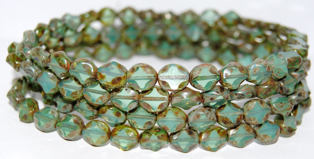 Table Cut Oval Beads, Opal Aqua Travertin (61100 86800), Glass, Czech Republic