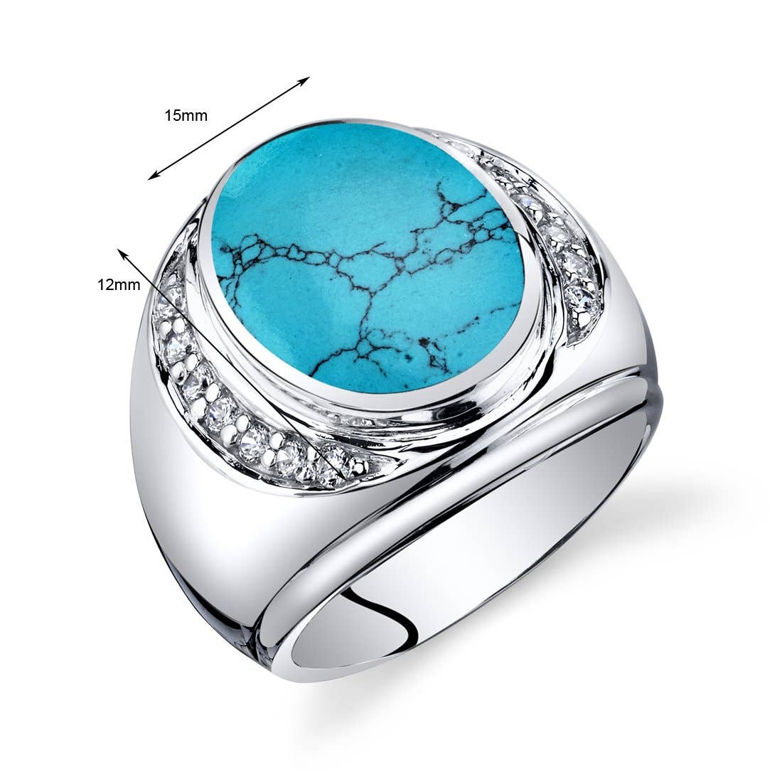 Men's Simulated Turquoise Ring Sterling Silver Size 13
