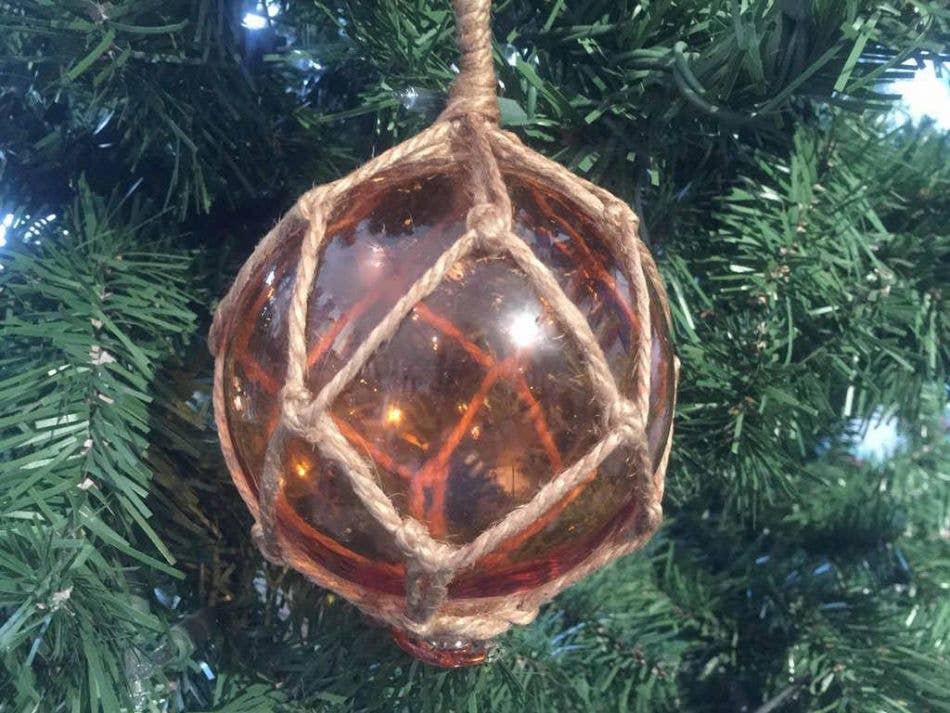 Orange Japanese Glass Ball Fishing Float Decoration Christmas Ornament 4"