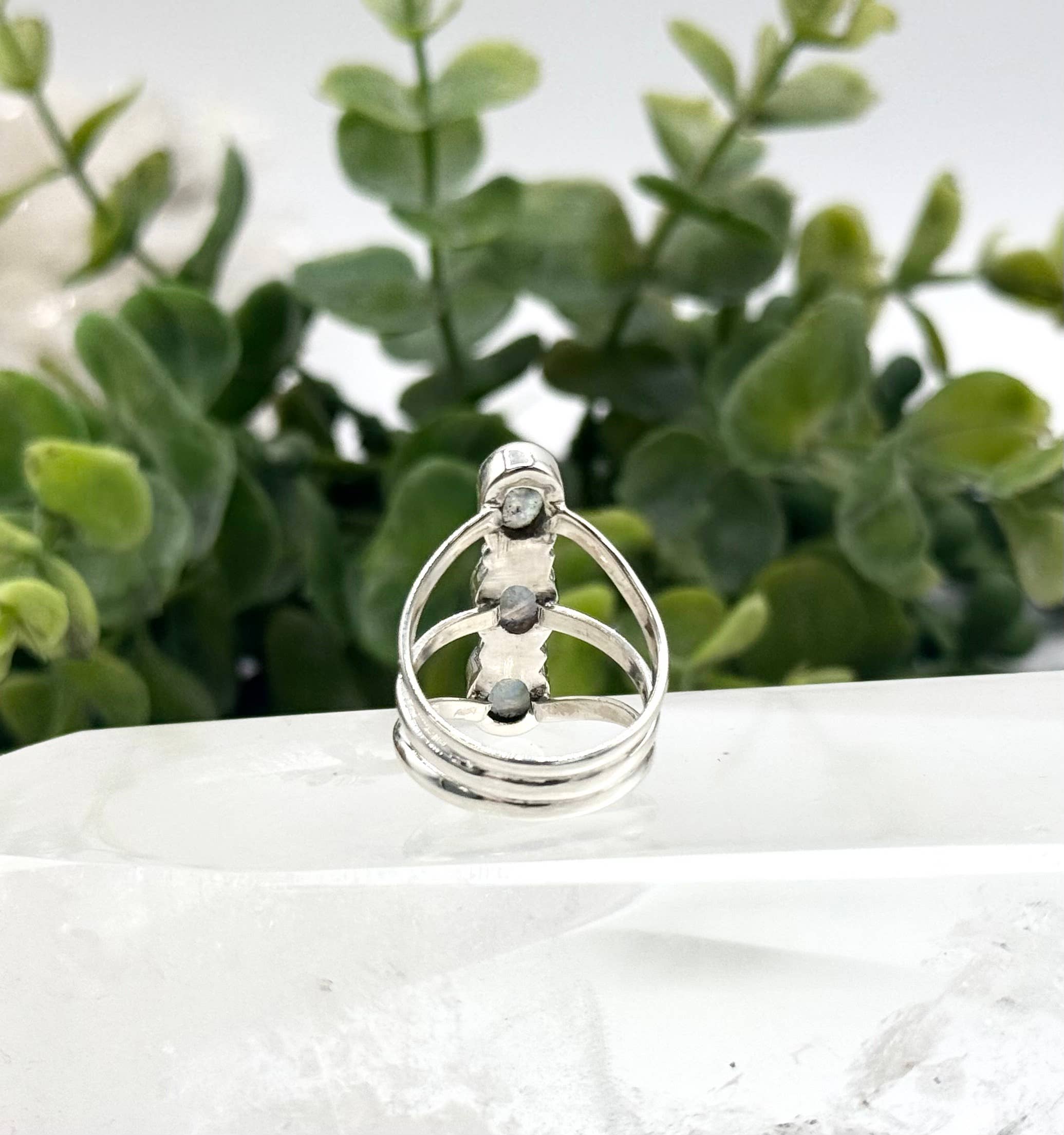 Labdorite 3 stone ring gemstone 925 Silver Ring : 8