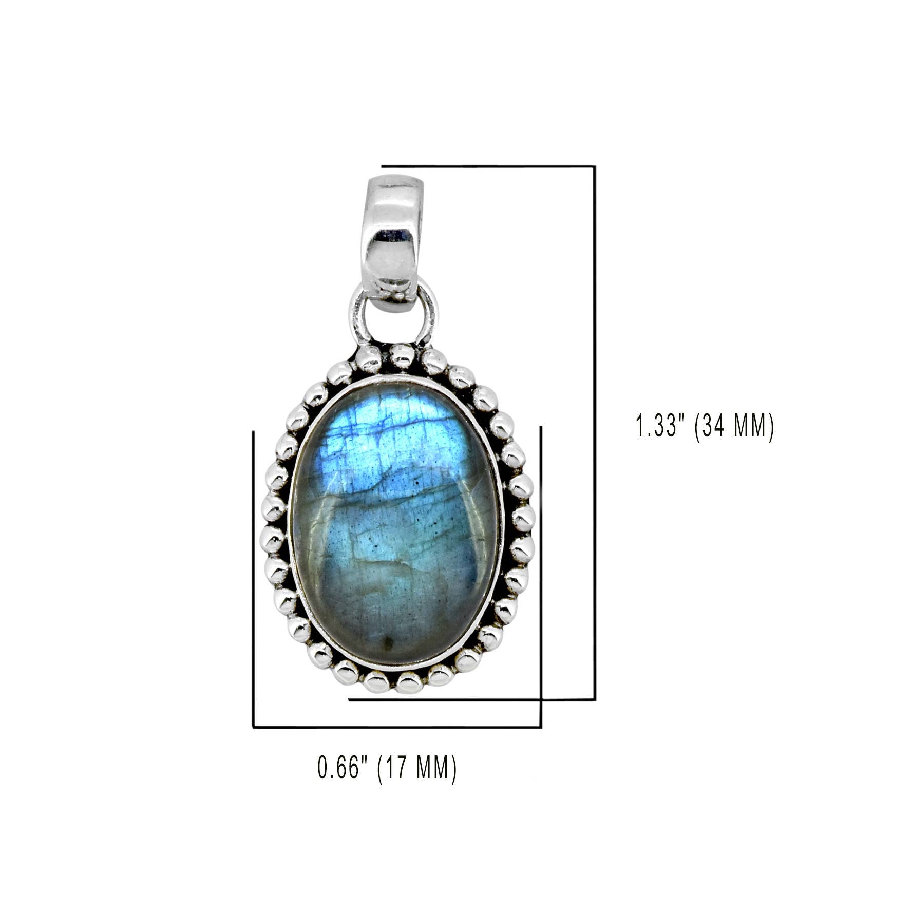 925 Silver Labradorite Pendant With Beaded Silver With Chain