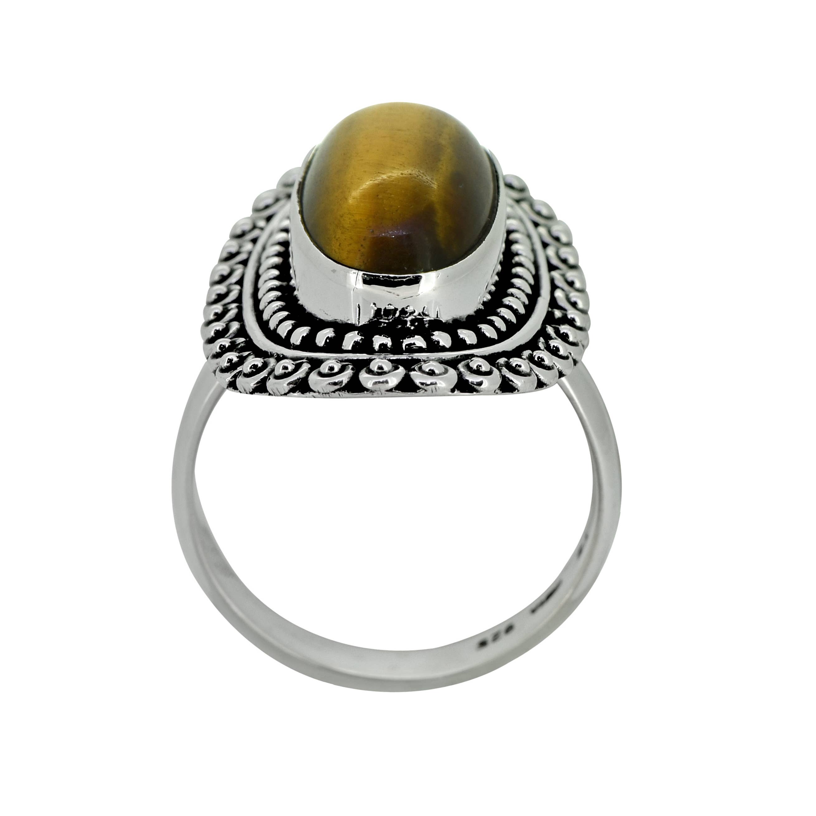 925 Sterling Silver Tiger Eye Gemstone Bohemian Ring: 7