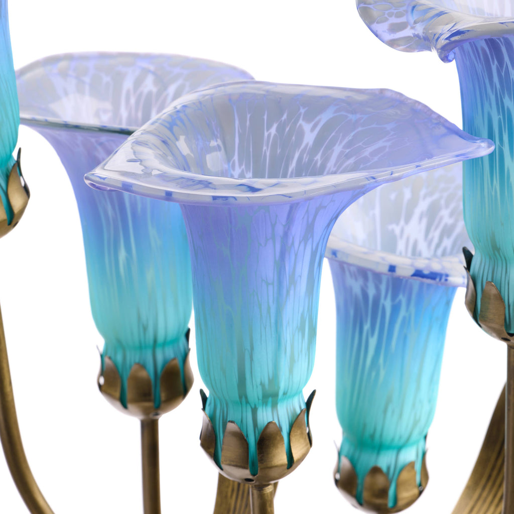 20"H Teal Hand Blown Glass 5 Calla Lily Uplight Table Lamp