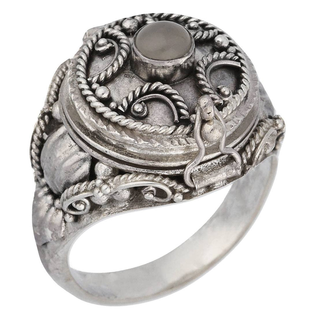 Medieval Ringed Cross Poison Locket Sterling Silver and Rainbow Moonstone Ring: 8