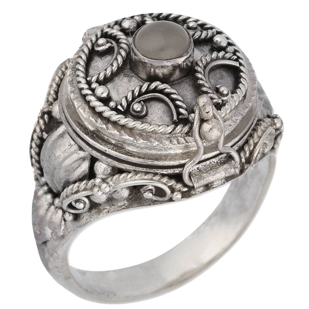 Medieval Ringed Cross Poison Locket Sterling Silver and Rainbow Moonstone Ring: 8
