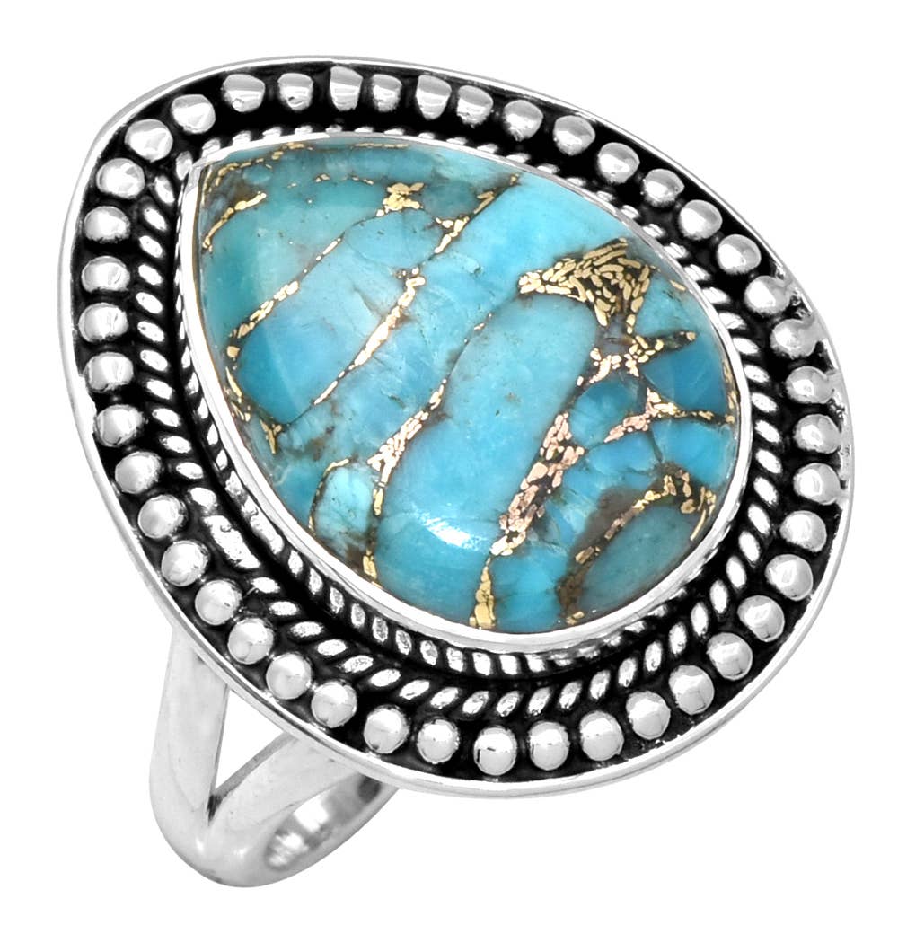 Blue Copper Turquoise 925 Sterling Silver Statement Ring: 9
