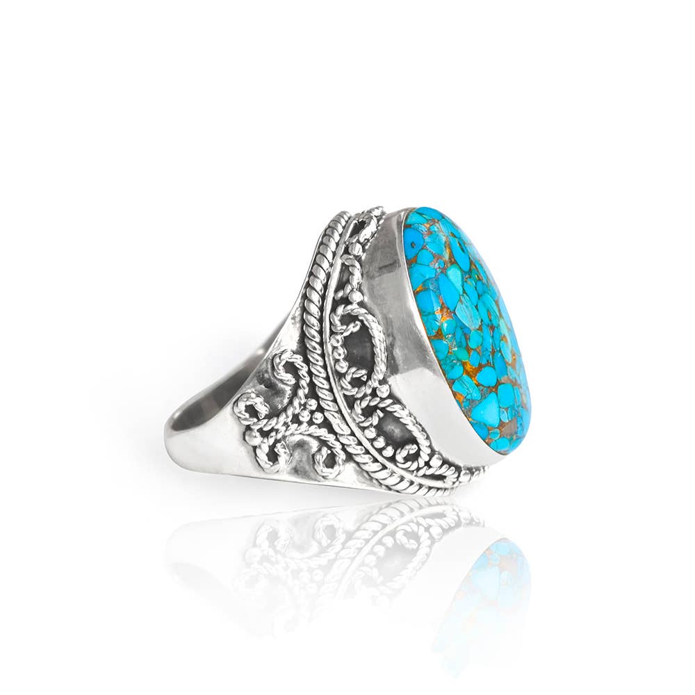Blue Copper Turquoise 925 Sterling Silver Solitaire Ring: 7