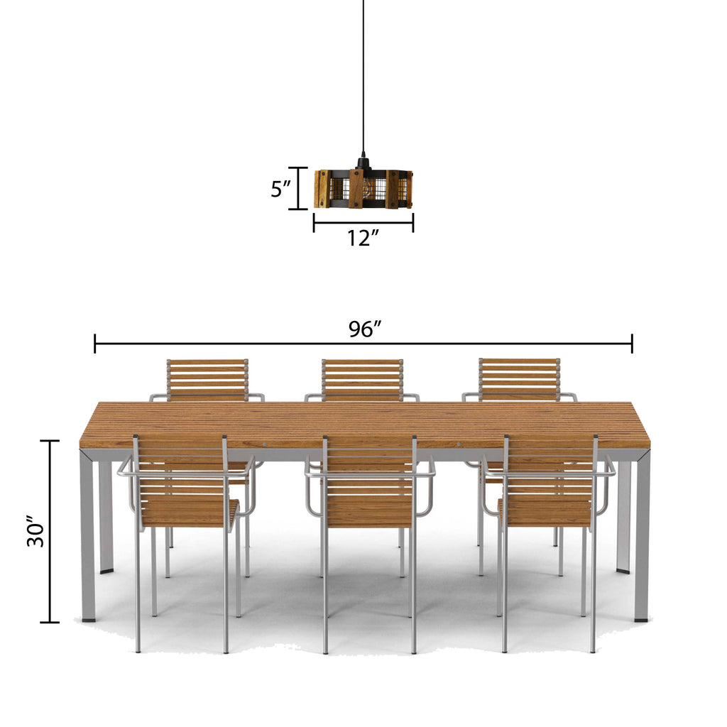 12"W Black Painted Metal Pendant Light with Wood Shade