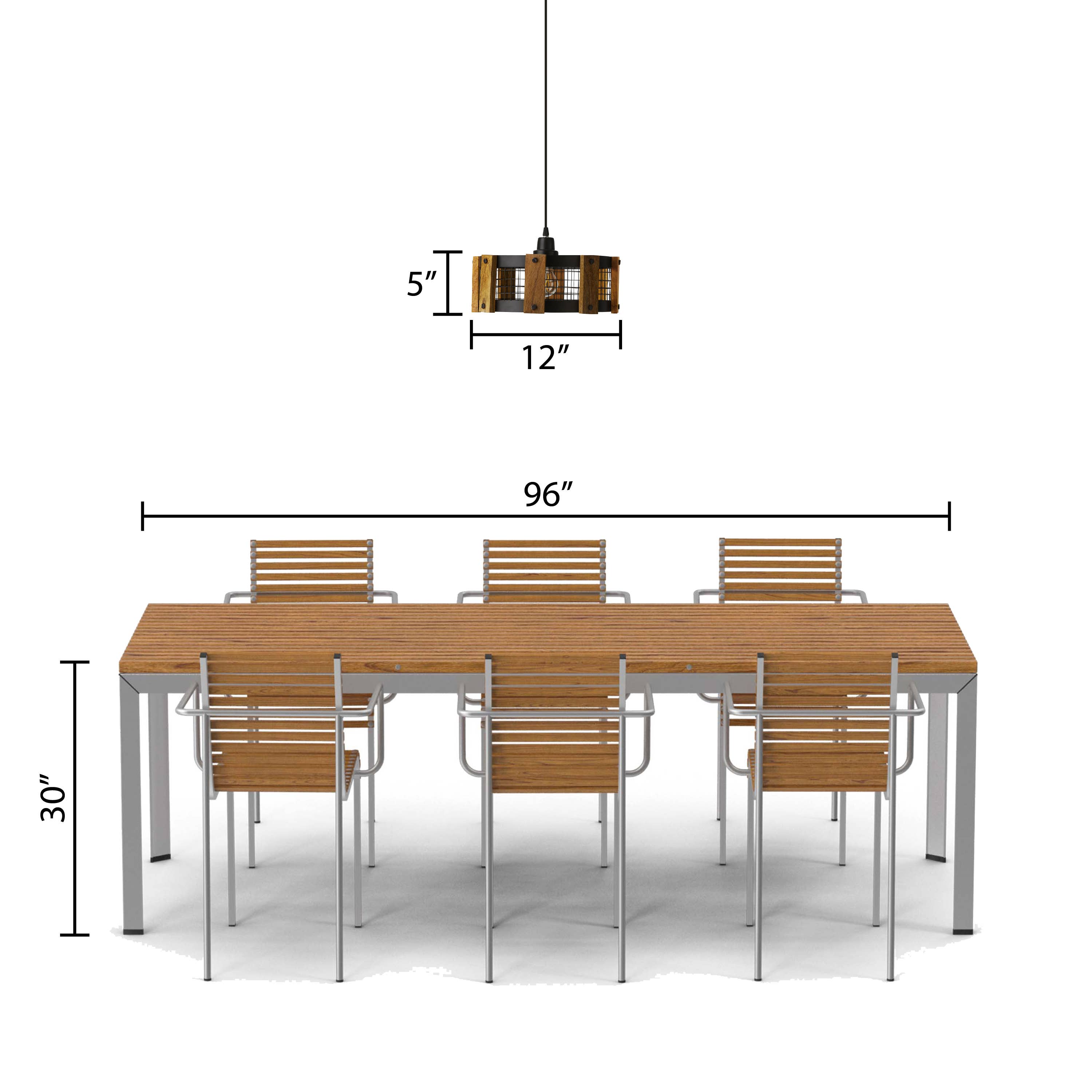 12"W Black Painted Metal Pendant Light with Wood Shade