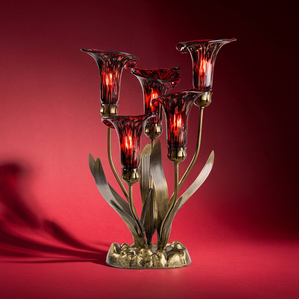 20"H Red Hand Blown Glass 5 Calla Lily Uplight Table Lamp