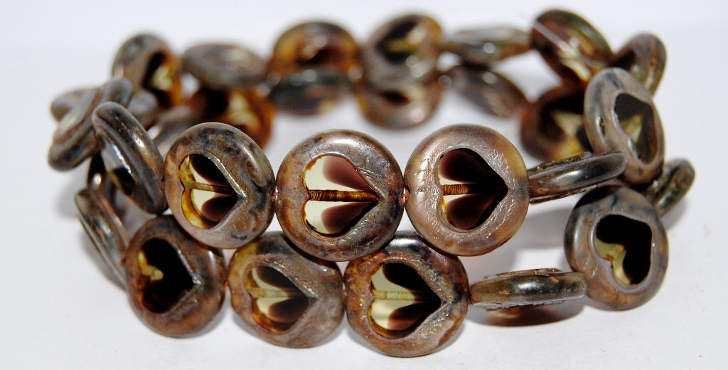 Table Cut Round Beads With Heart, (57801 43400), Glass, Czech Republic