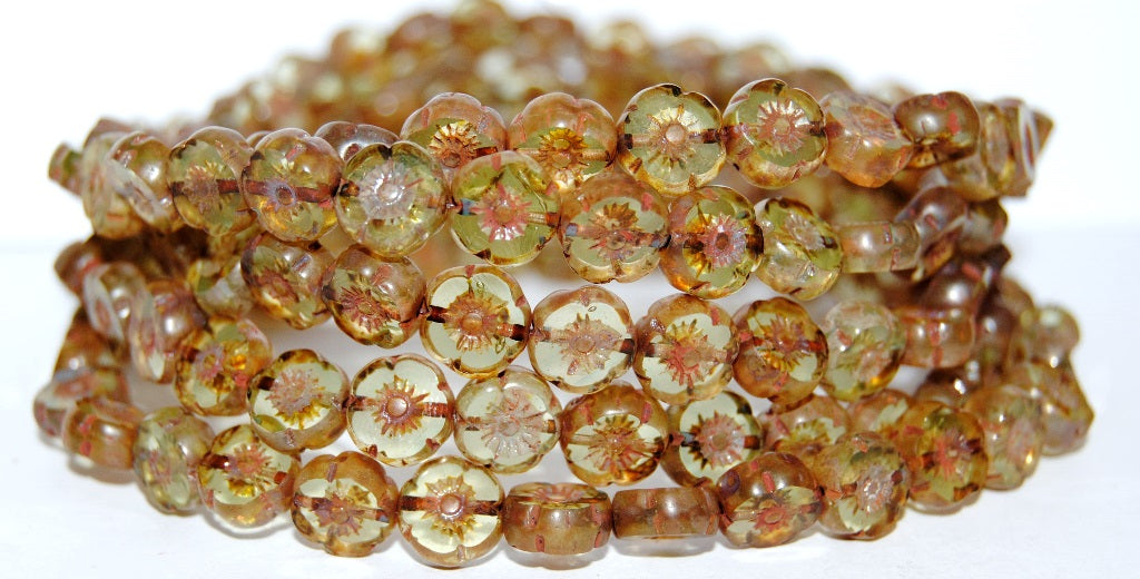 Table Cut Round Beads Hawaii Flowers, (57801 43400), Glass, Czech Republic