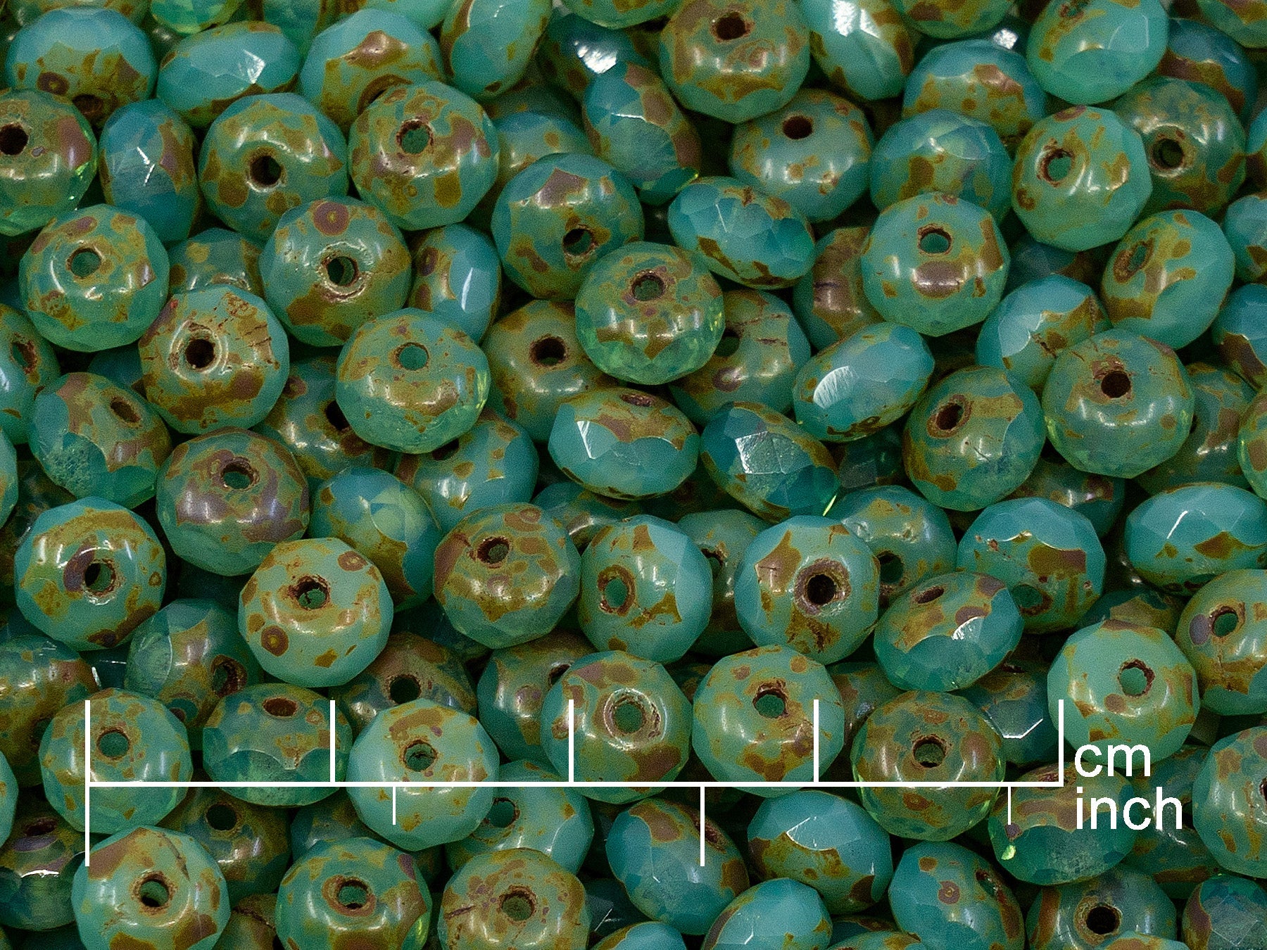 OUTLET 250g Faceted Fire Polished Beads Rondelle, 7 mm, Opal Aqua Travertin (151-00046_10-07x07-61100-86800)