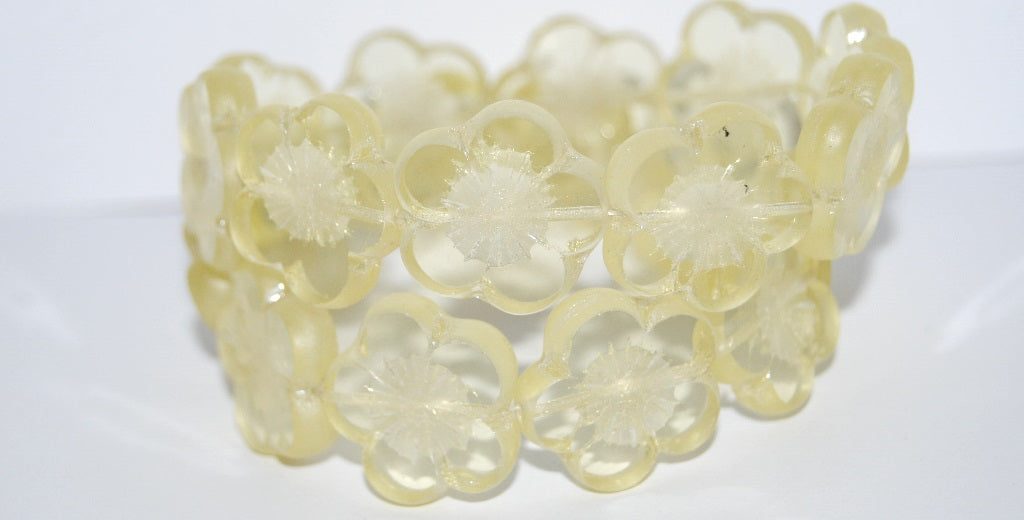 Table Cut Flower Beads Hibiscus, 21 Transparent Yellow Luster Cream (21 80120 14401), Glass, Czech Republic