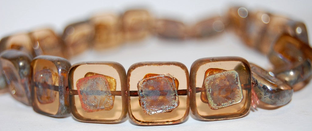 Table Cut Square Beads With Turned Square, (70990 43400), Glass, Czech Republic