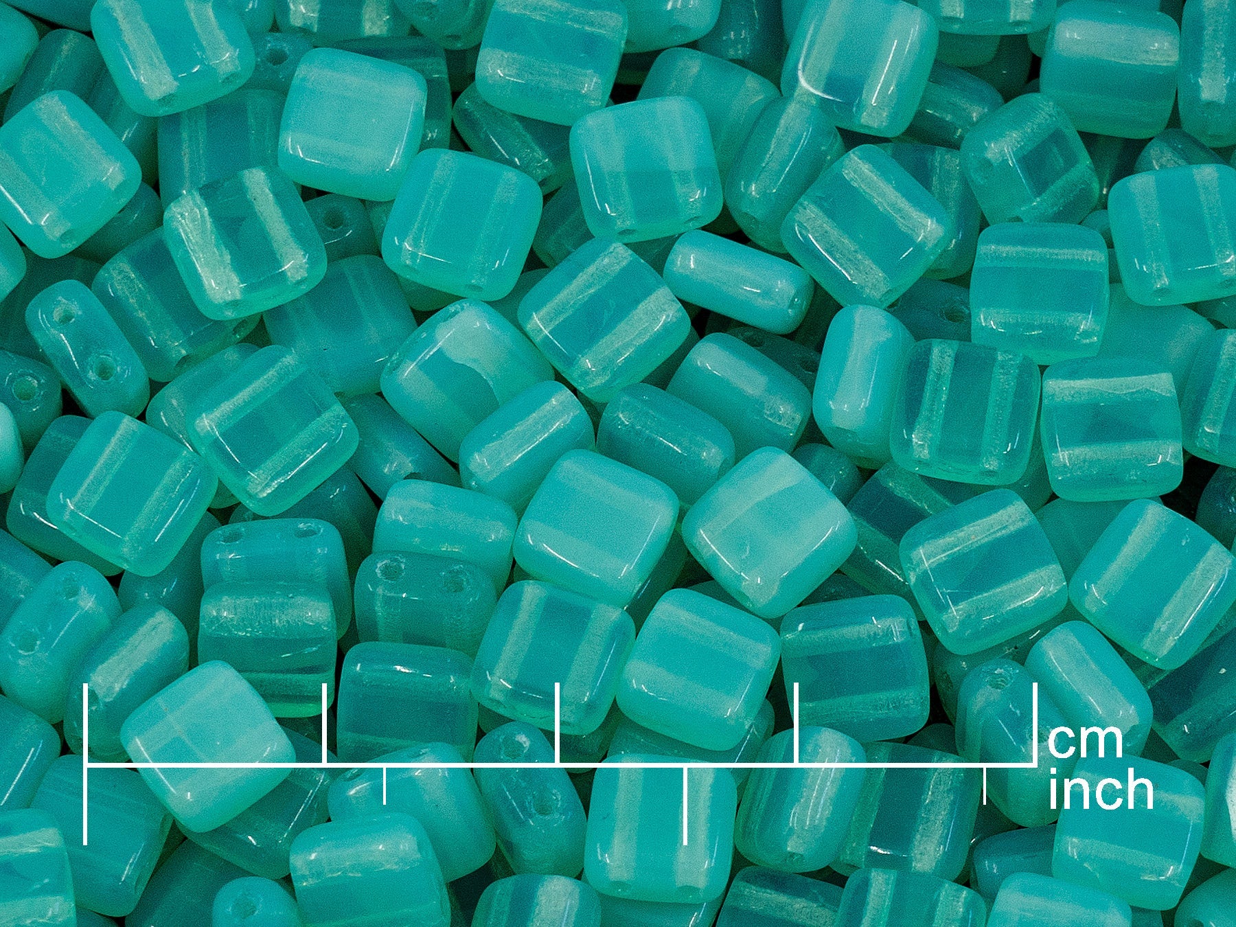 OUTLET 250g 2-Holes Pressed Tile Beads, 6 mm, Opal Aqua (111-30516-06x06-61100)