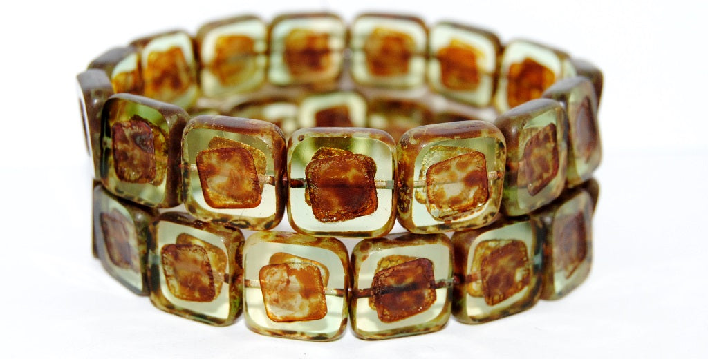 Table Cut Square Beads With Turned Square, 57801 Travertin (57801 86800), Glass, Czech Republic