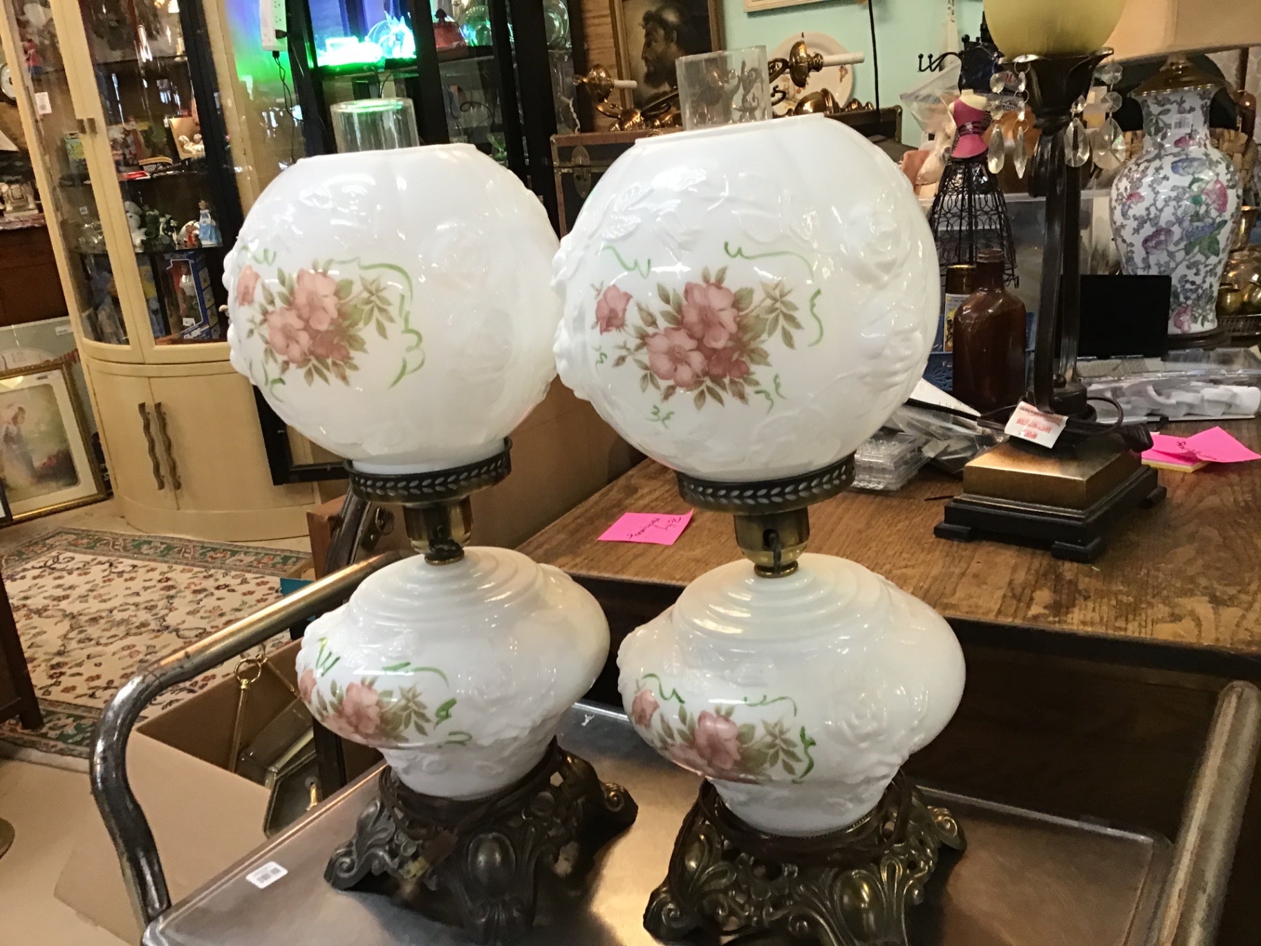 Pair of Fenton Gone With The Wind Lamps