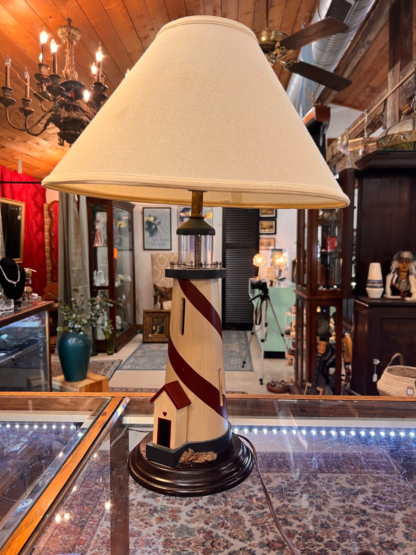Lighthouse Table Lamp Multicolored Wood and Fabric