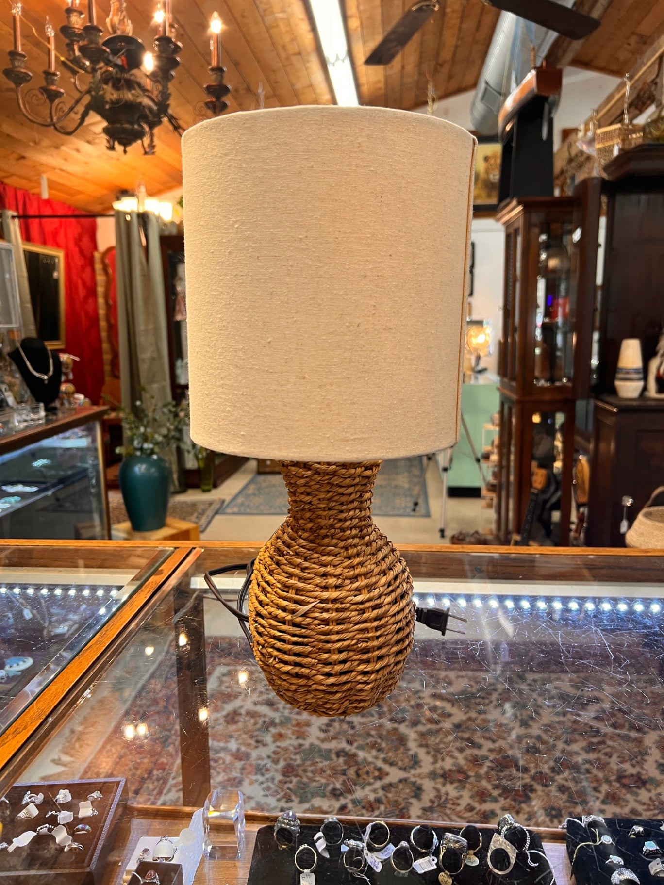 Table Lamp Natural Wicker and Fabric