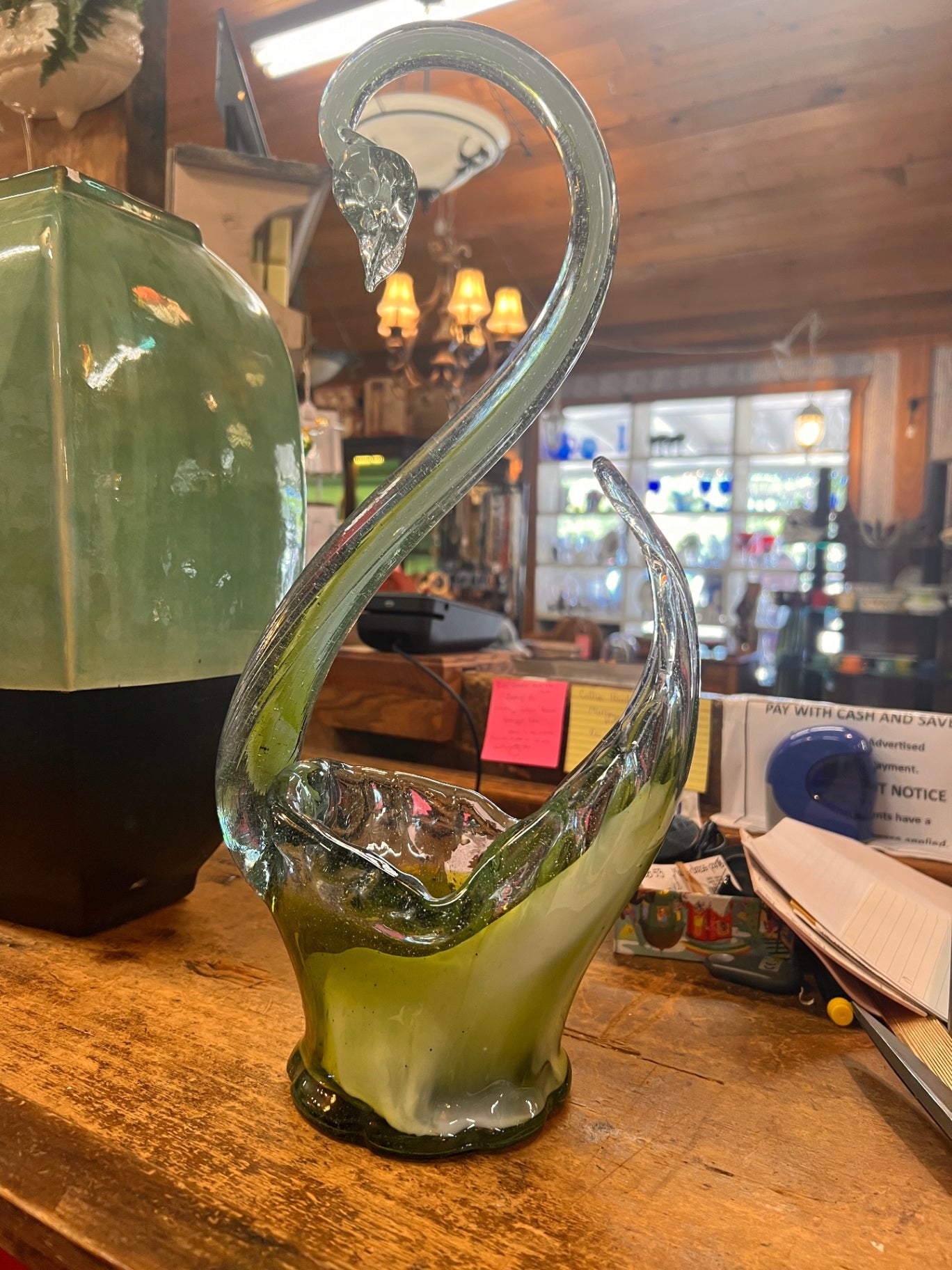 Murano Glass Vase Green Glass