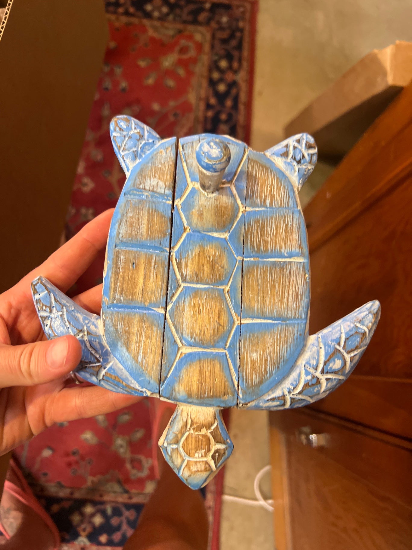 Decorative Wooden Sculpture Blue and natural wood tones Wood