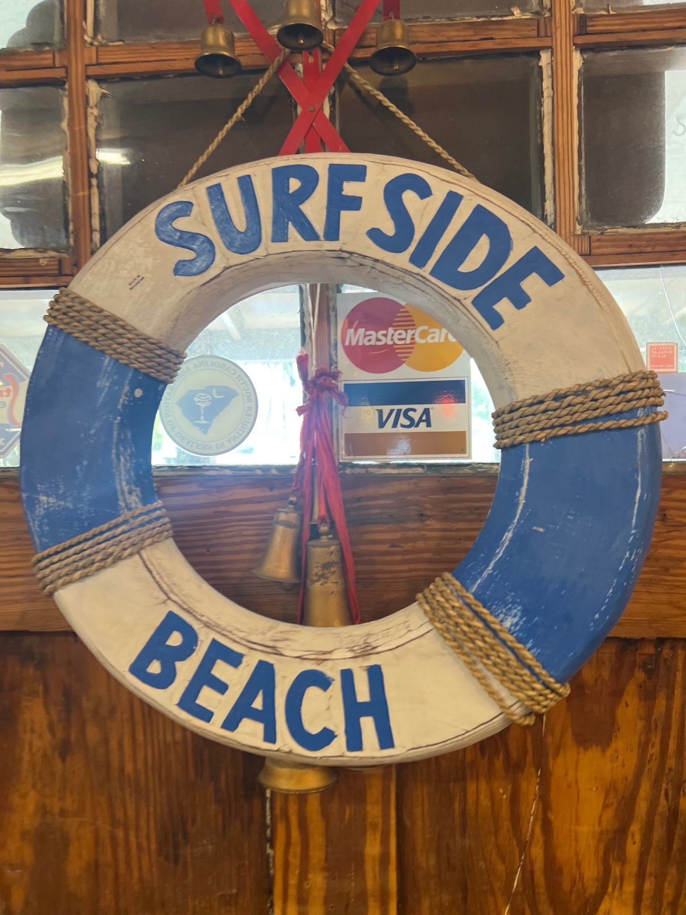 Surfside Life Ring Decorative Wall Hanging White, Blue, Natural (Jute) Wood, Rope, Metal