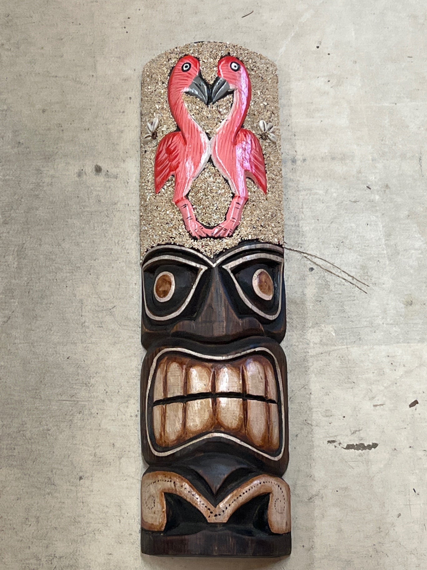 Decorative flamingo Wall Totem Art Multicolor Wood and Paint
