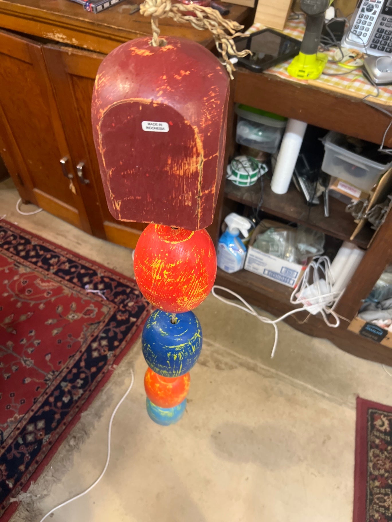 Hanging lantern Red, blue, orange, yellow Painted wood or fiberglass