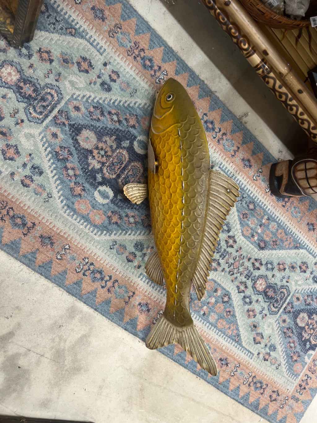 Decorative Fish Sculpture Yellow and brown Plastic or resin