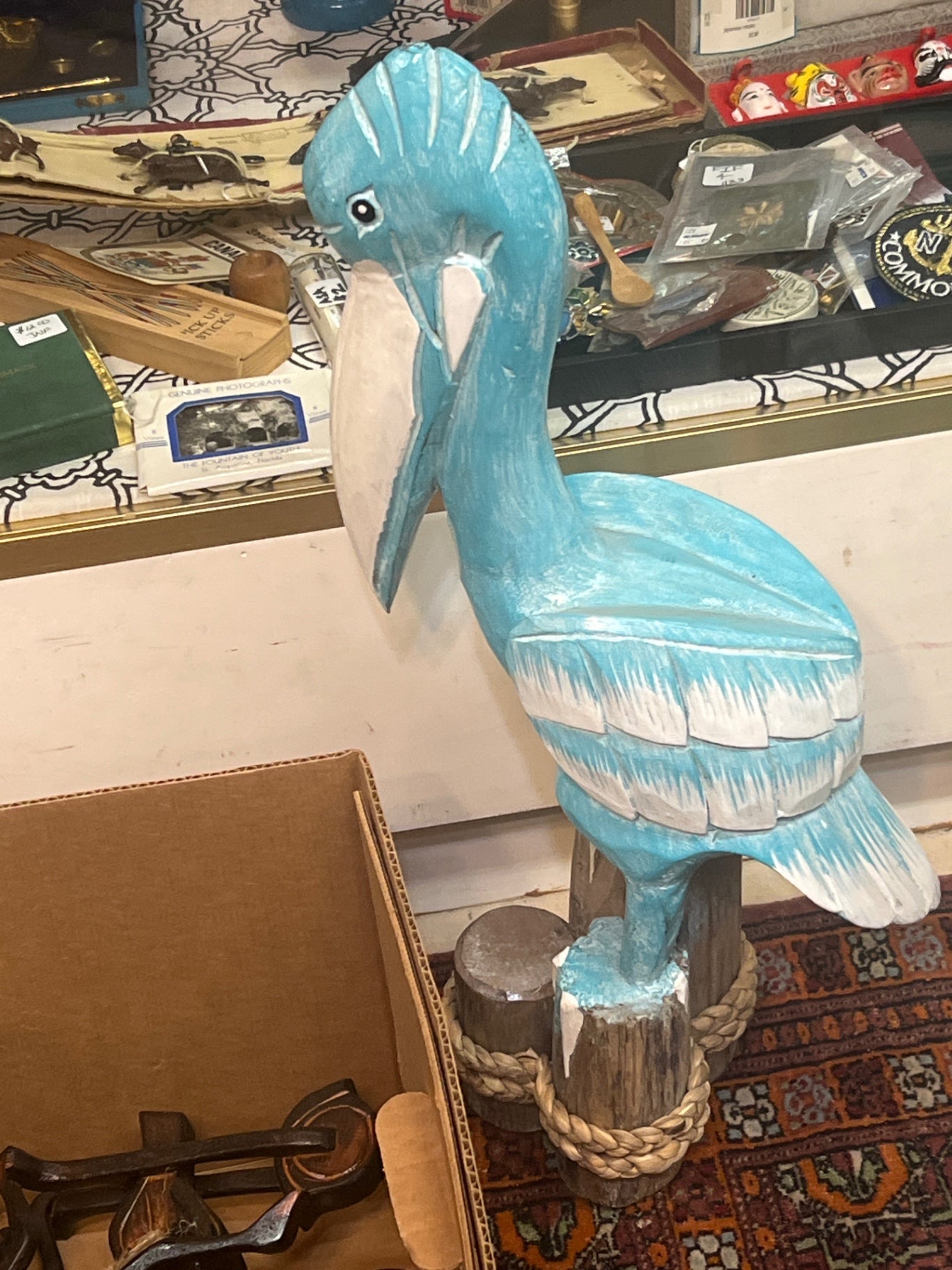 Decorative Sculpture Blue and White Wood