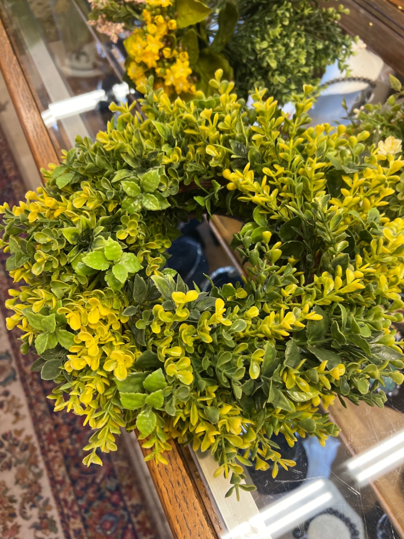 Artificial plant Green and yellow Plastic and possibly other synthetic materials