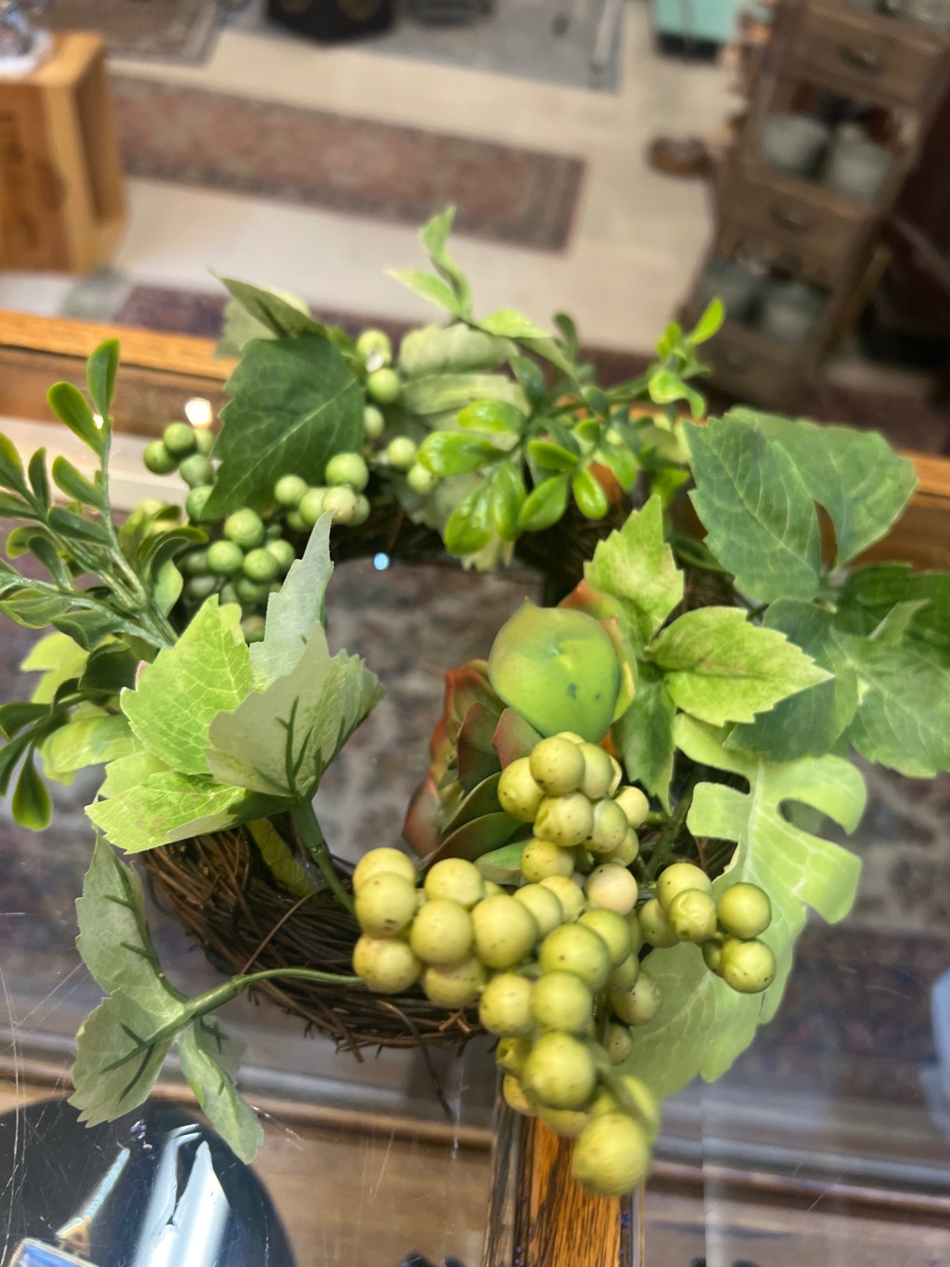 Artificial Floral Arrangement Green and Yellow Plastic and Faux Leaves